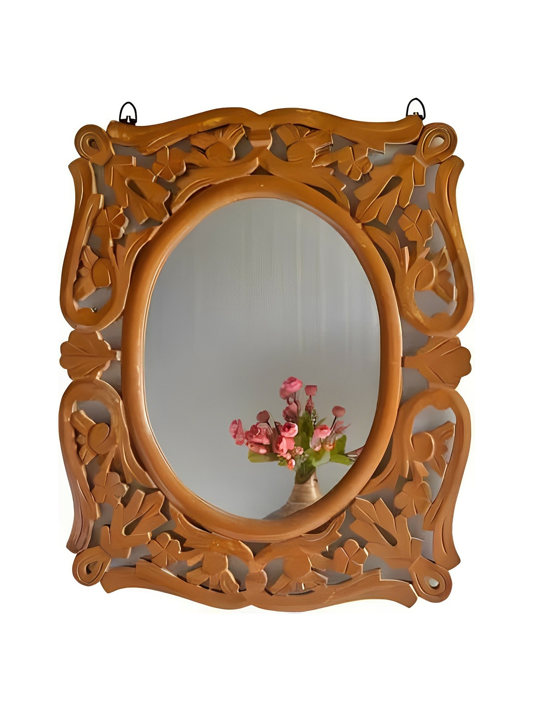 

VAS collection home Brown Floral Patterned Wooden Wall Mirror