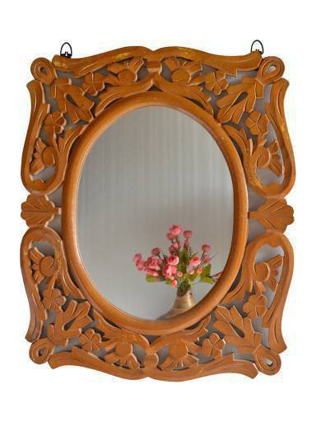 

VAS collection home Floral Patterned Wooden Wall Mirror, Brown