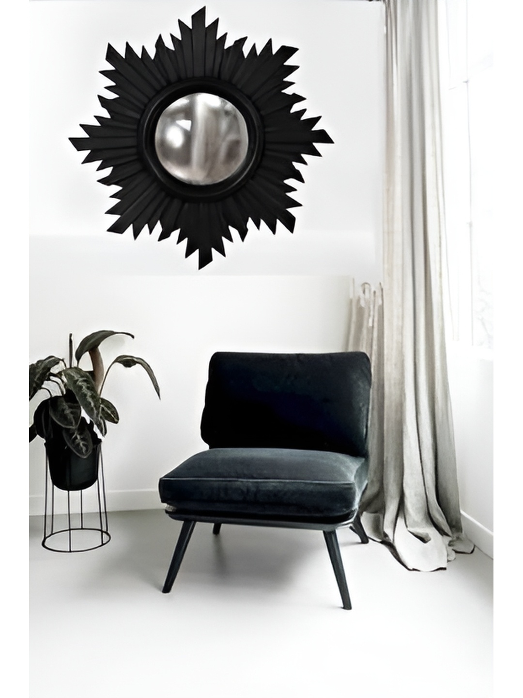 

VAS collection home Black Floral Patterned Wooden Wall Mirror