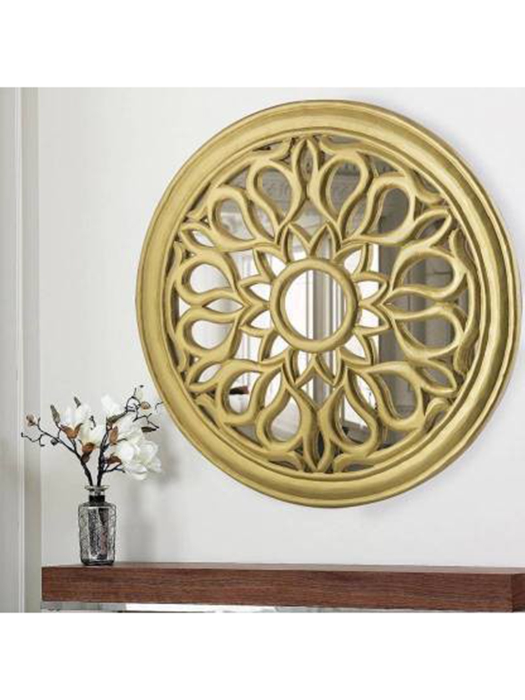 

VAS collection home Floral Patterned Wooden Wall Mirror, Gold