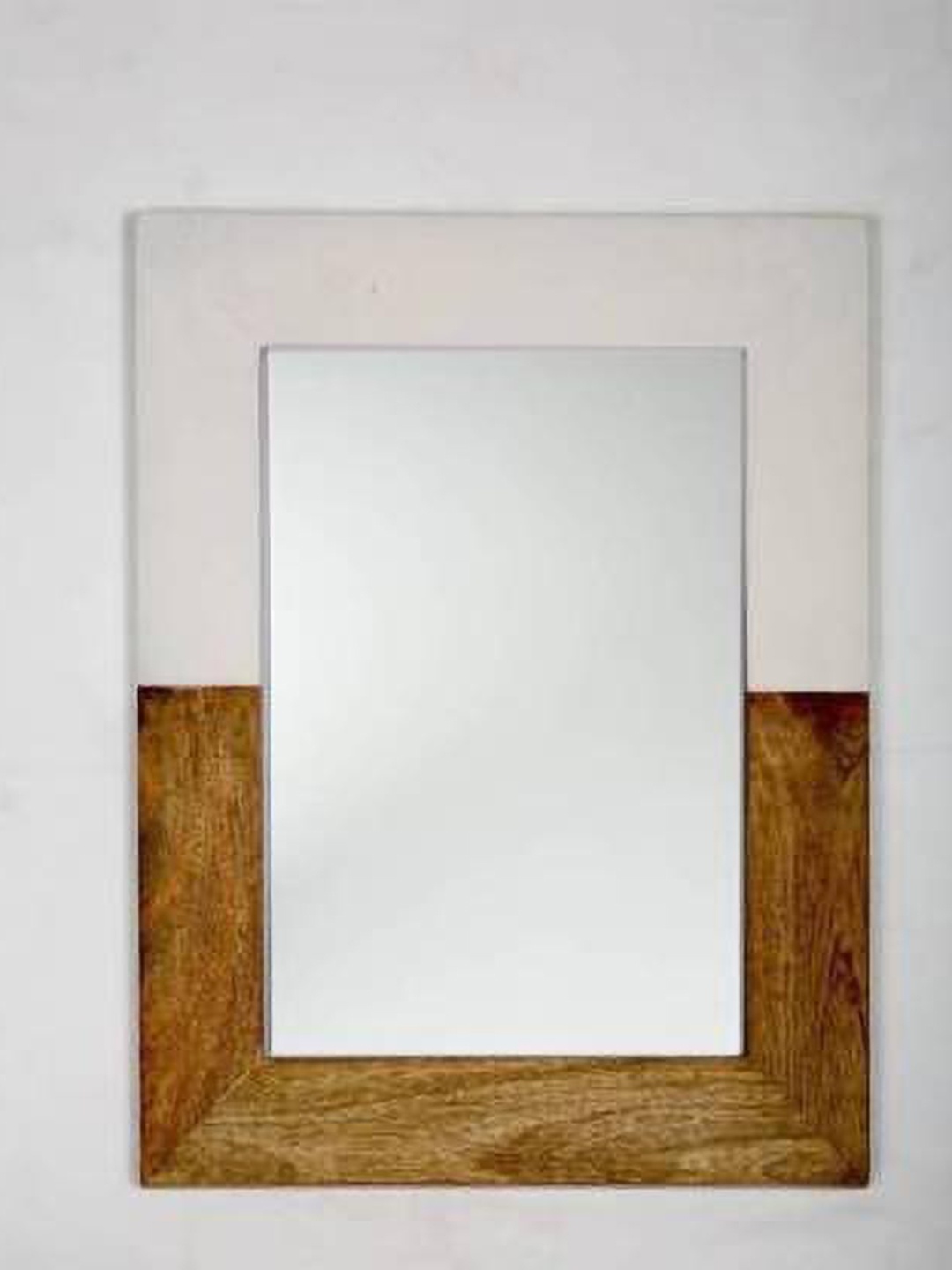 

VAS collection home White & Brown Colorblocked Wooden Wall Mirror