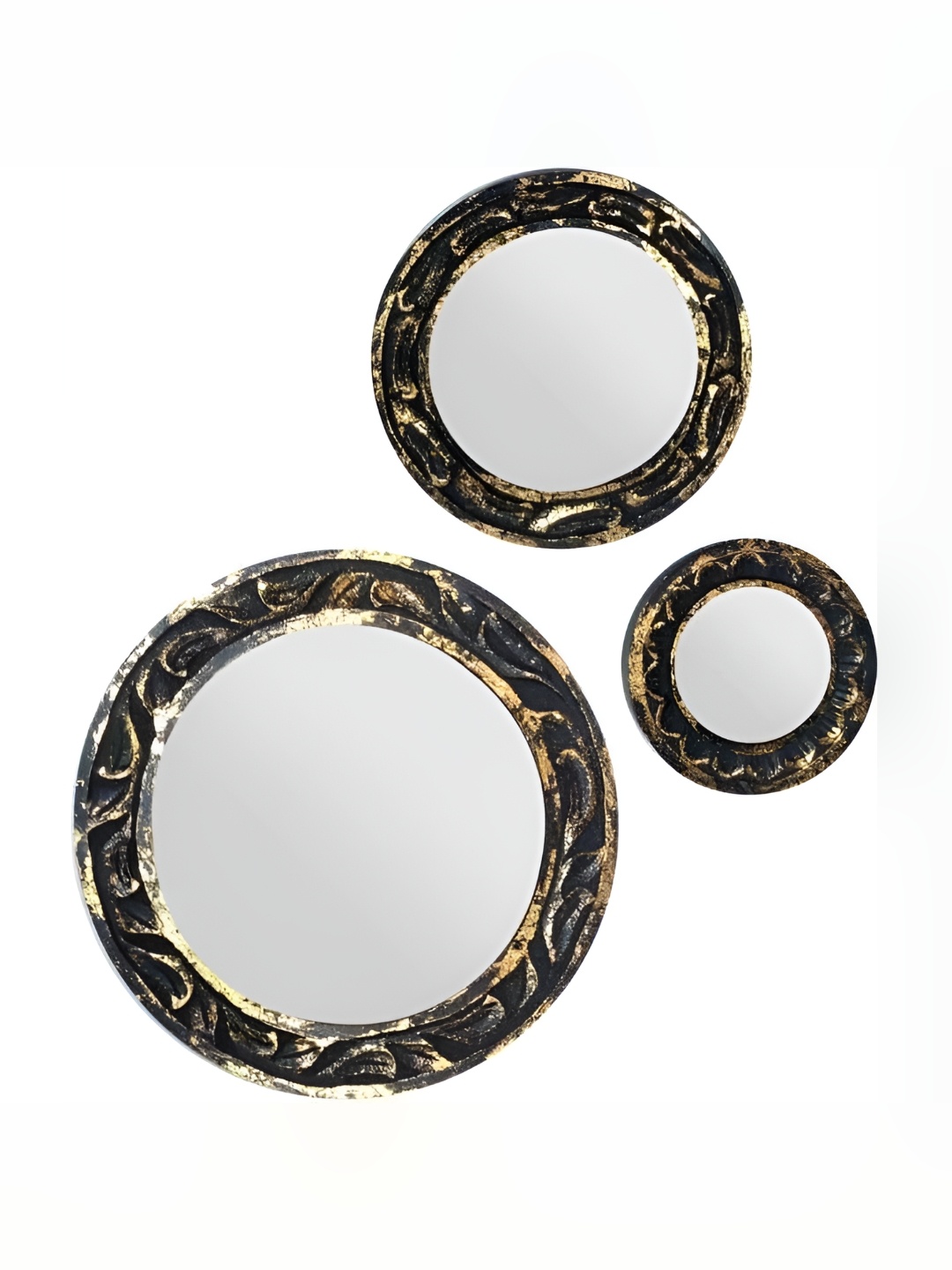 

VAS collection home 3-Pcs Grey & Brown Floral Patterned Wooden Wall Mirror