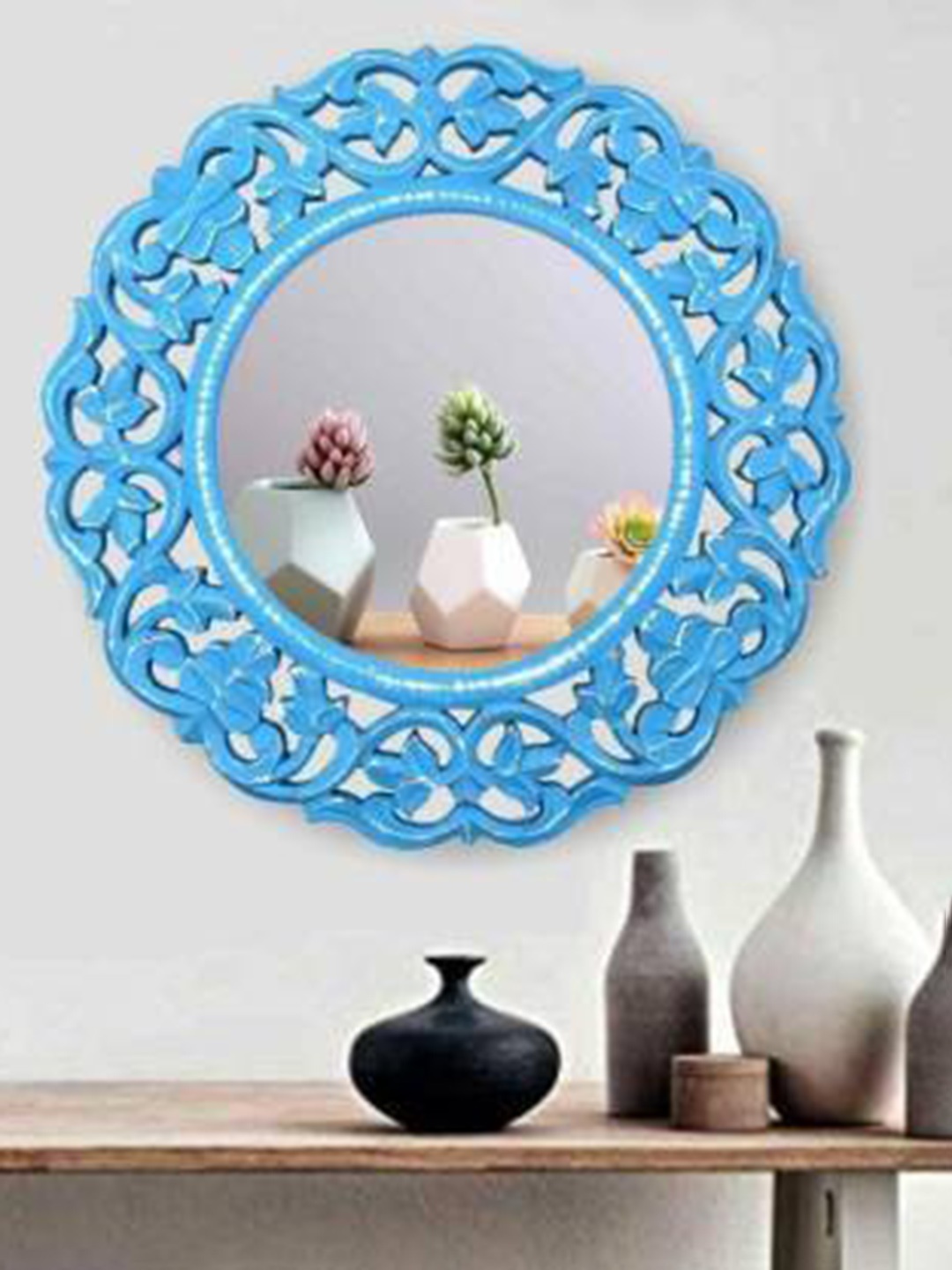 

VAS collection home Blue Textured Wooden Wall Mirrors
