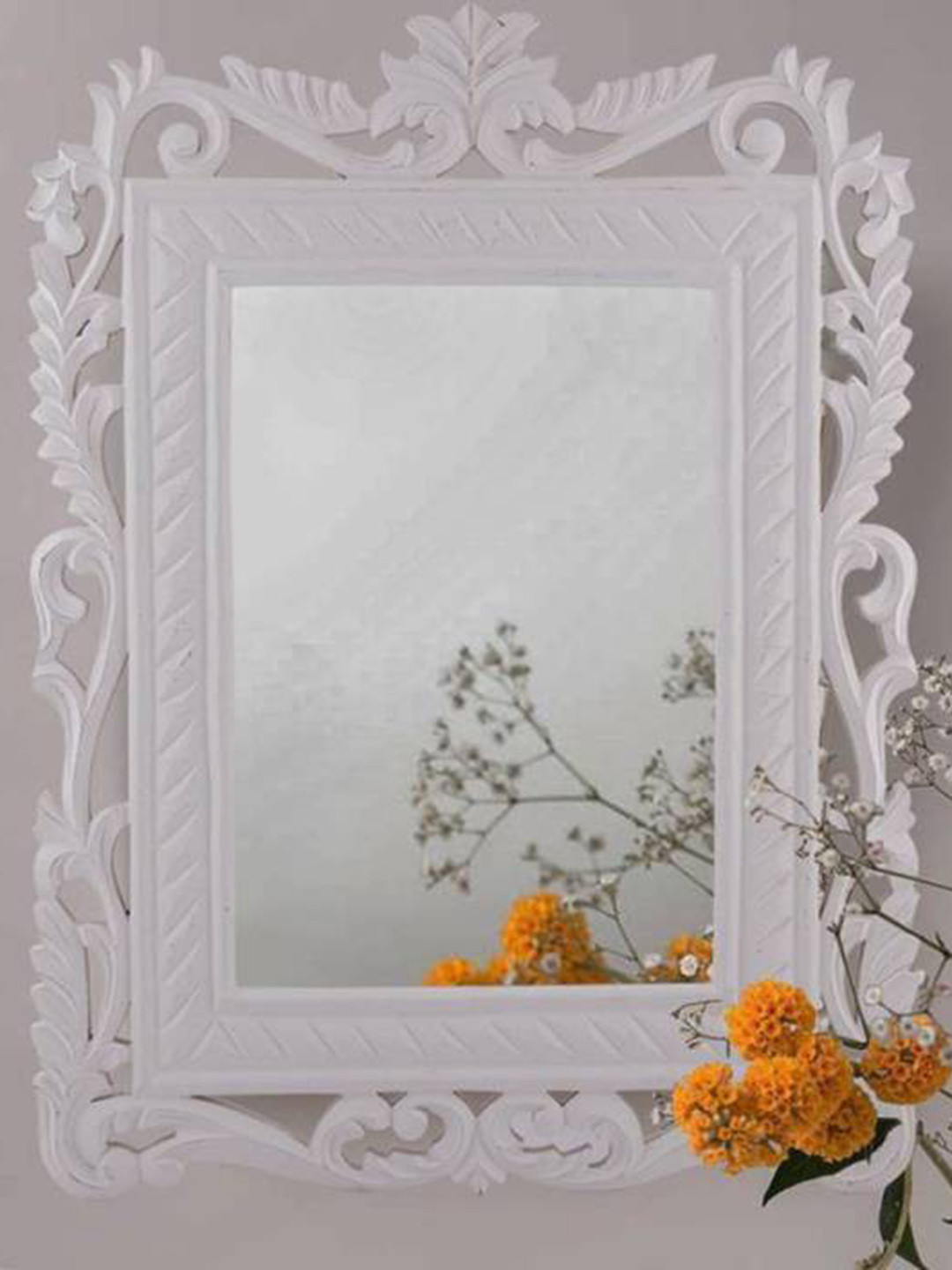 

VAS collection home White Textured Wooden Wall Mirror