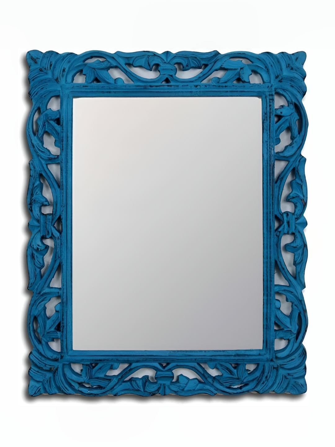 

VAS collection home Blue Floral Patterned Wooden Wall Mirror
