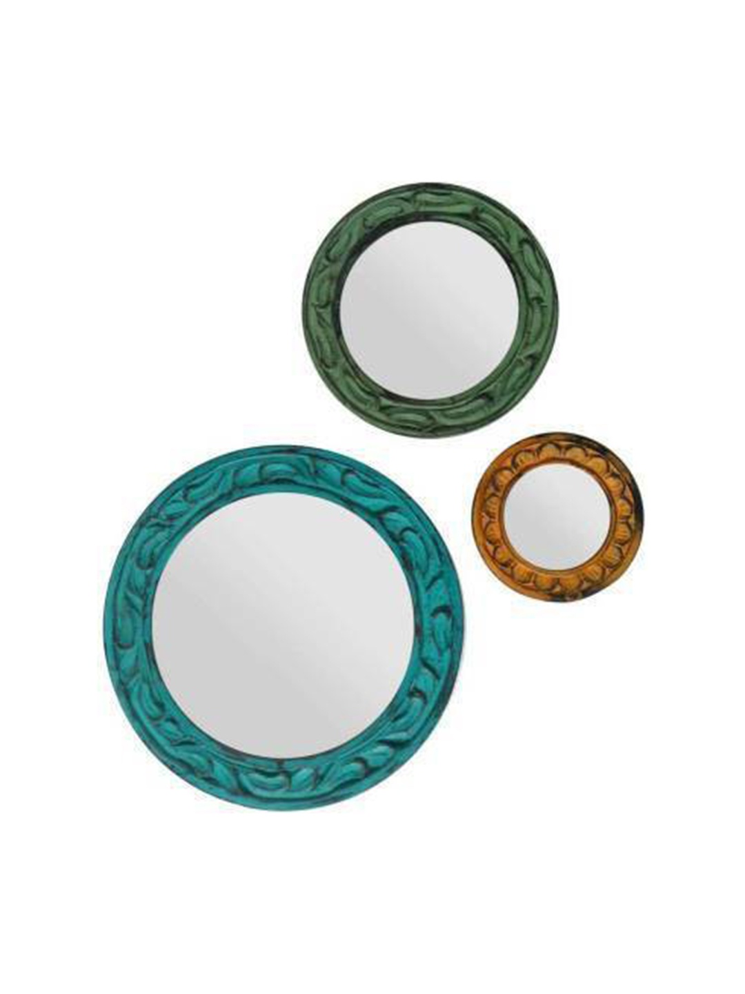 

VAS collection home 3pcs Blue, Green & Orange Wood Round Wall Mirrors