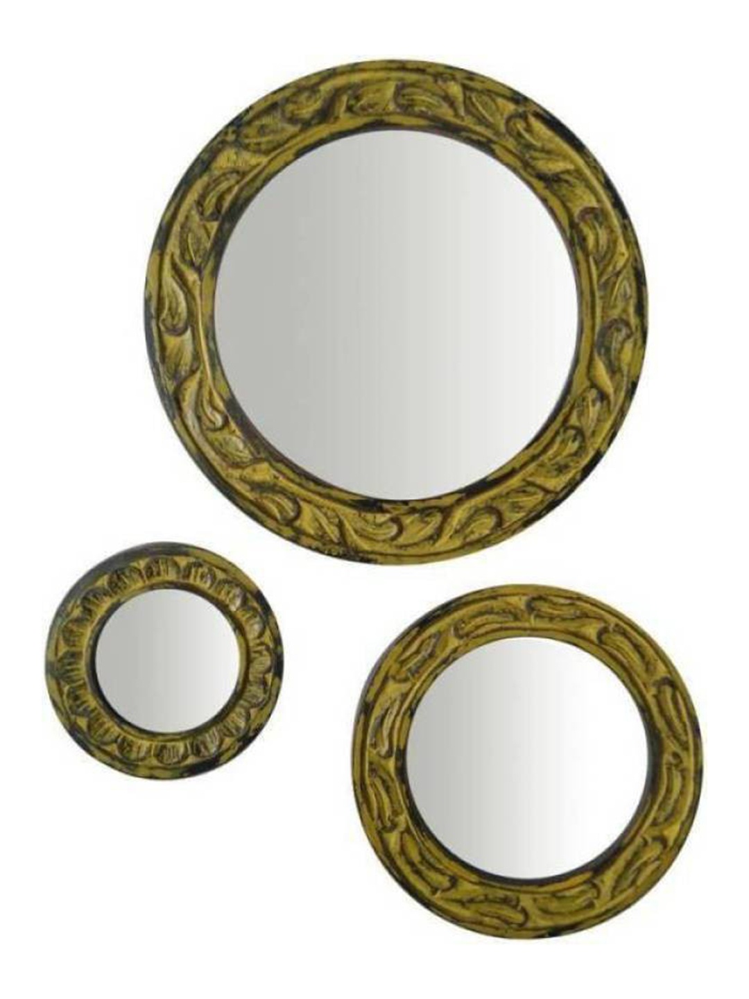 

VAS collection home 3-Pcs Green Floral Patterned Wooden Wall Mirror