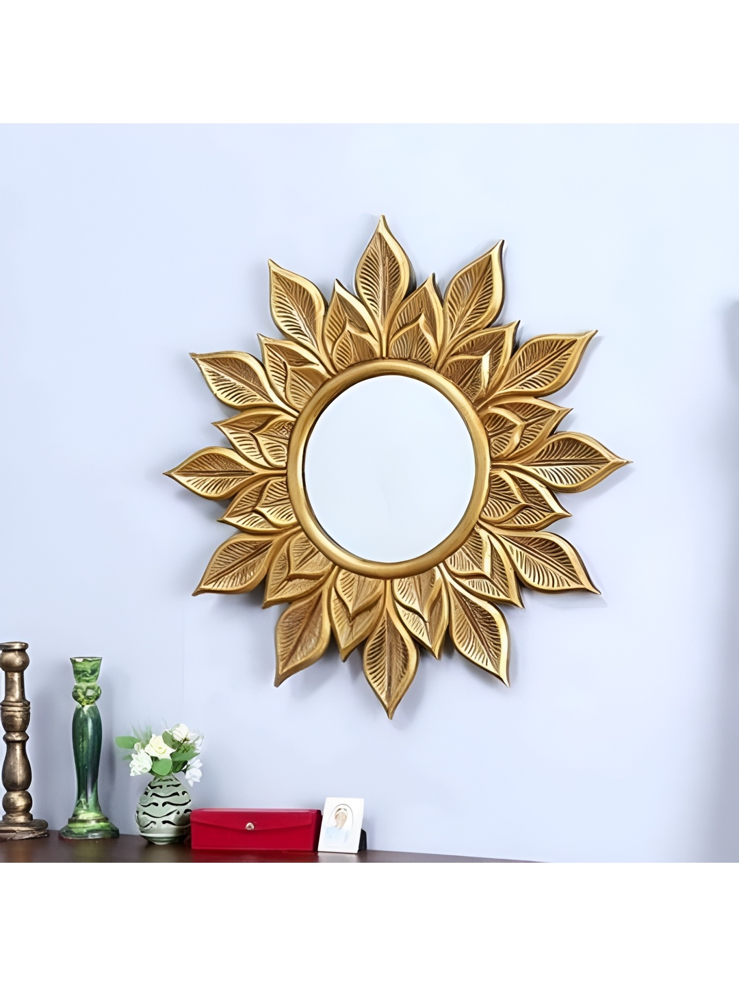 

VAS collection home Self Design Wood Wall Mirror, Gold
