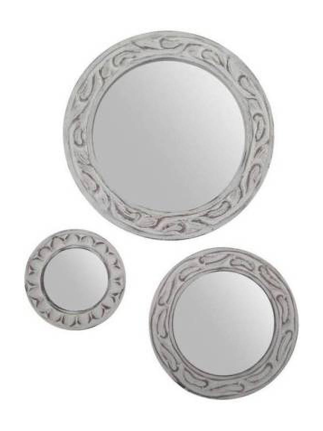 

VAS collection home Set Of 3 White Textured Round Mirror, Silver