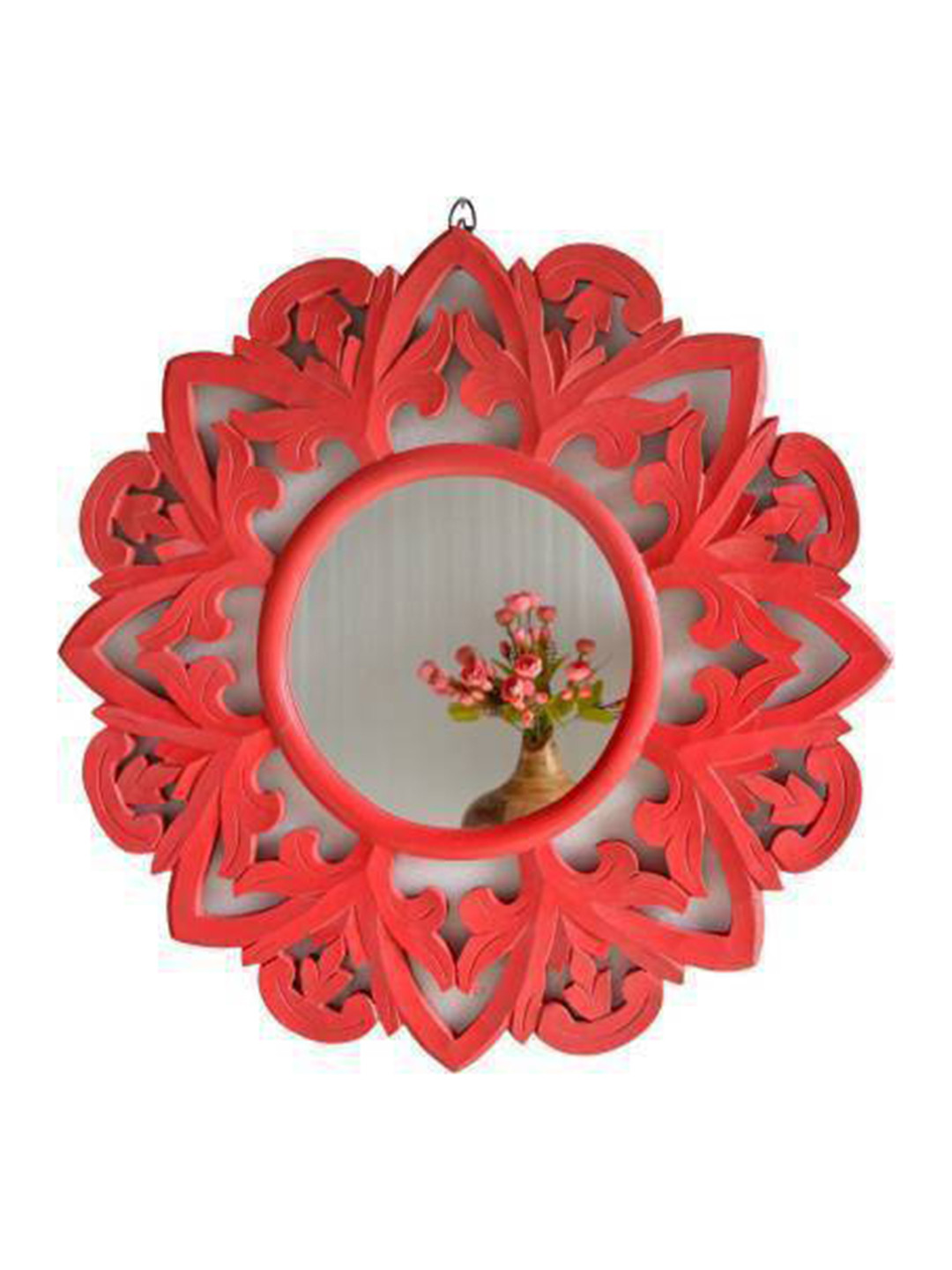 

VAS collection home Ethnic Motifs Textured Round Wall Mirror, Red