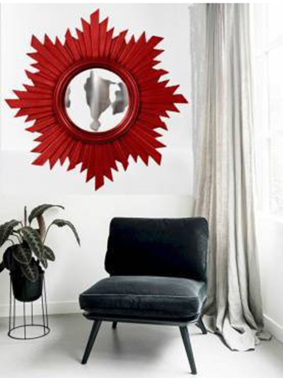 

VAS collection home Red Floral Patterned Wooden Wall Mirror