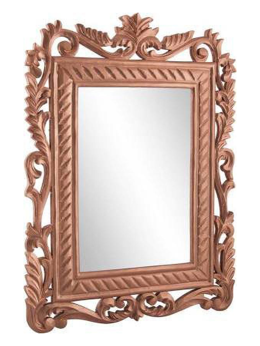 

VAS collection home Brown Ethnic Motifs Wooden Decorative Wall Mirror, Copper