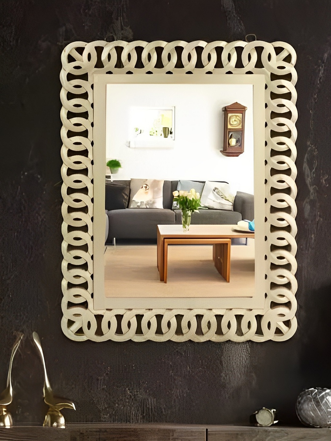 

VAS collection home Self Design Wooden Wall Mirror, Gold