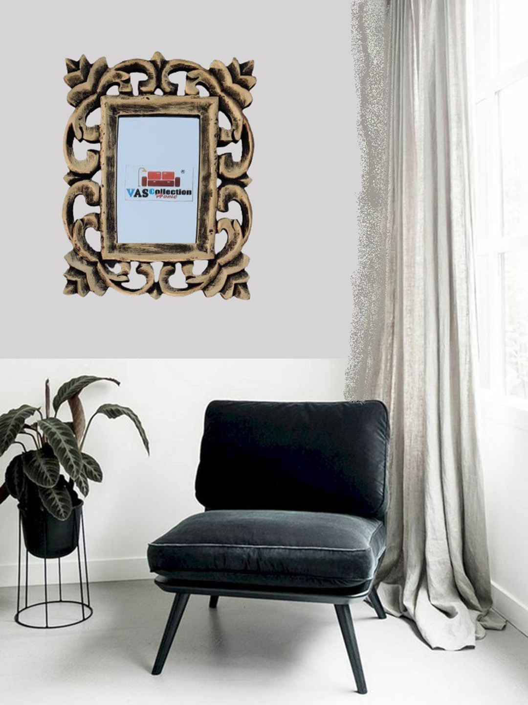 

VAS collection home Floral Patterned Wooden Wall Mirror, Brown