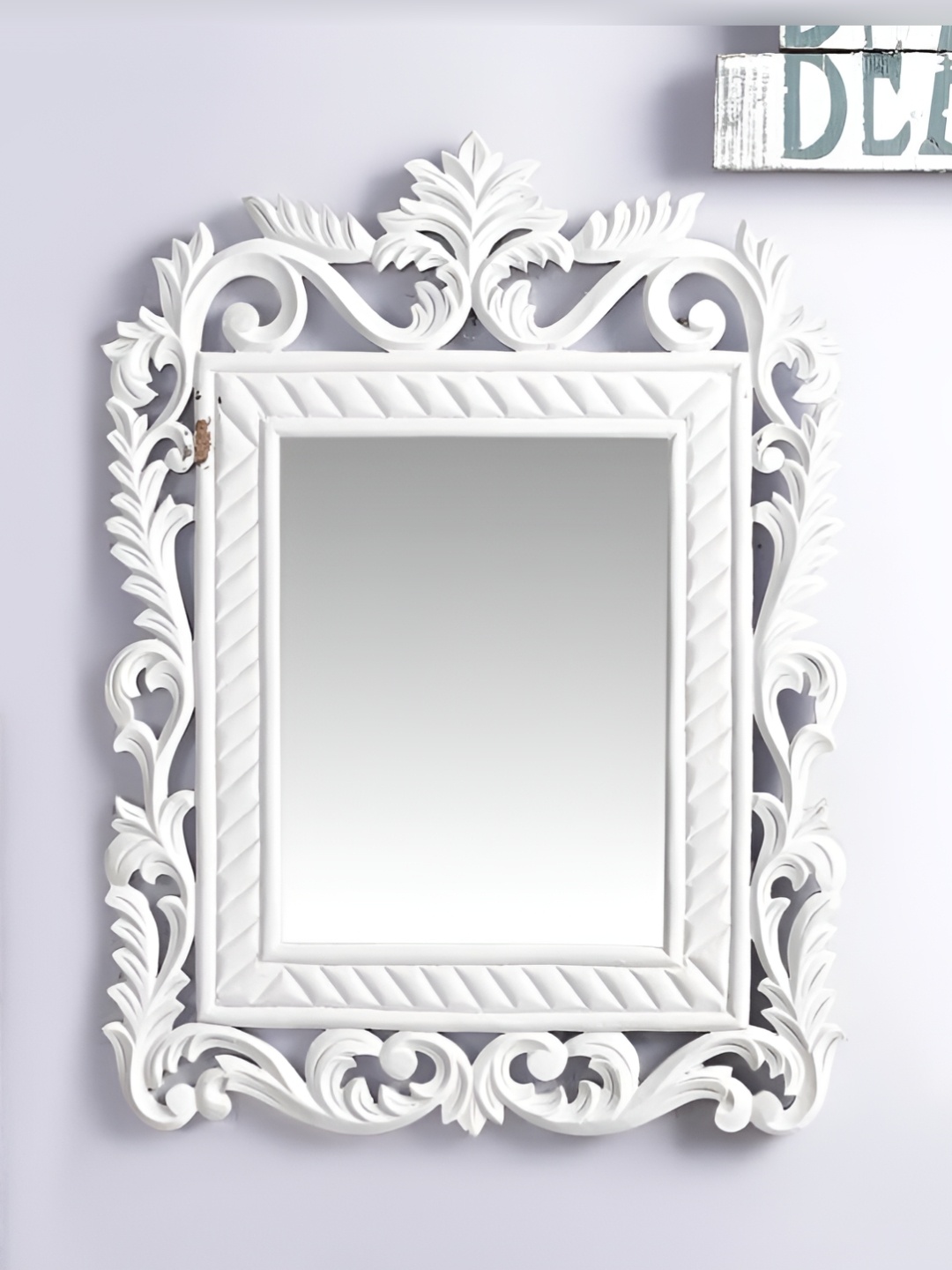

VAS collection home Floral Patterned Wooden Wall Mirror, White