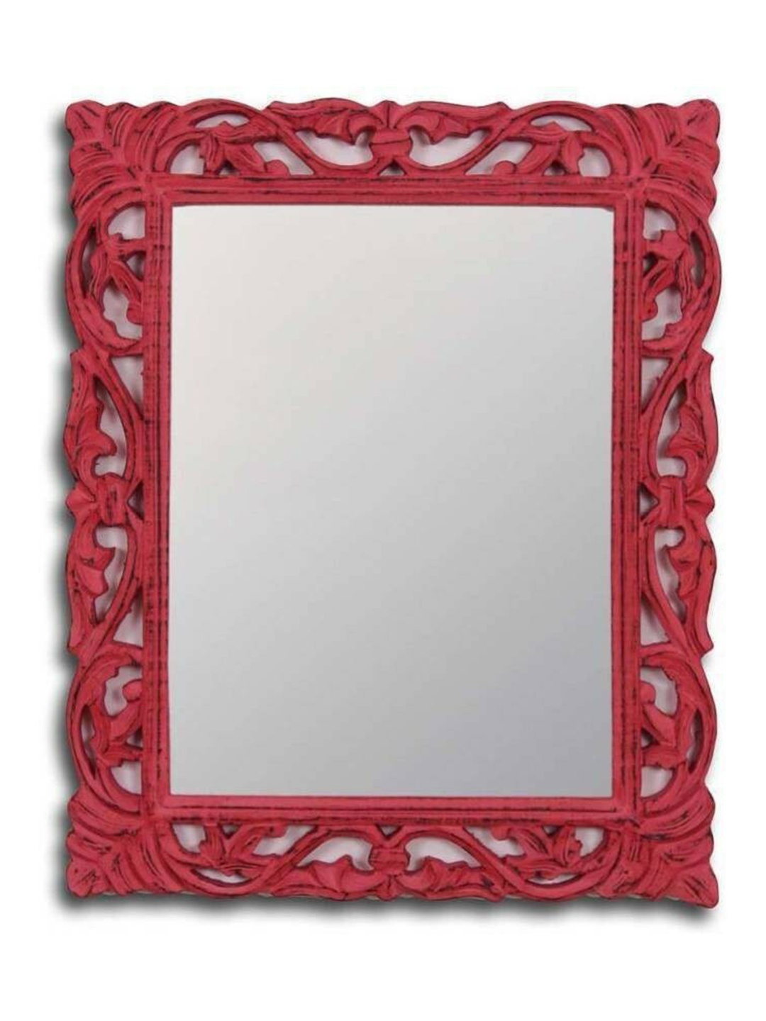 

VAS collection home Ethnic Motifs Textured Rectangular Wall Mirror, Red