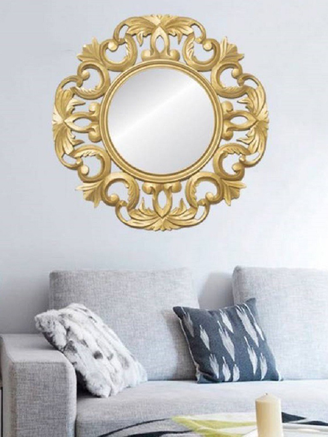 

VAS collection home Ethnic Motifs Handcrafted Wooden Decorative Wall Mirror, Gold