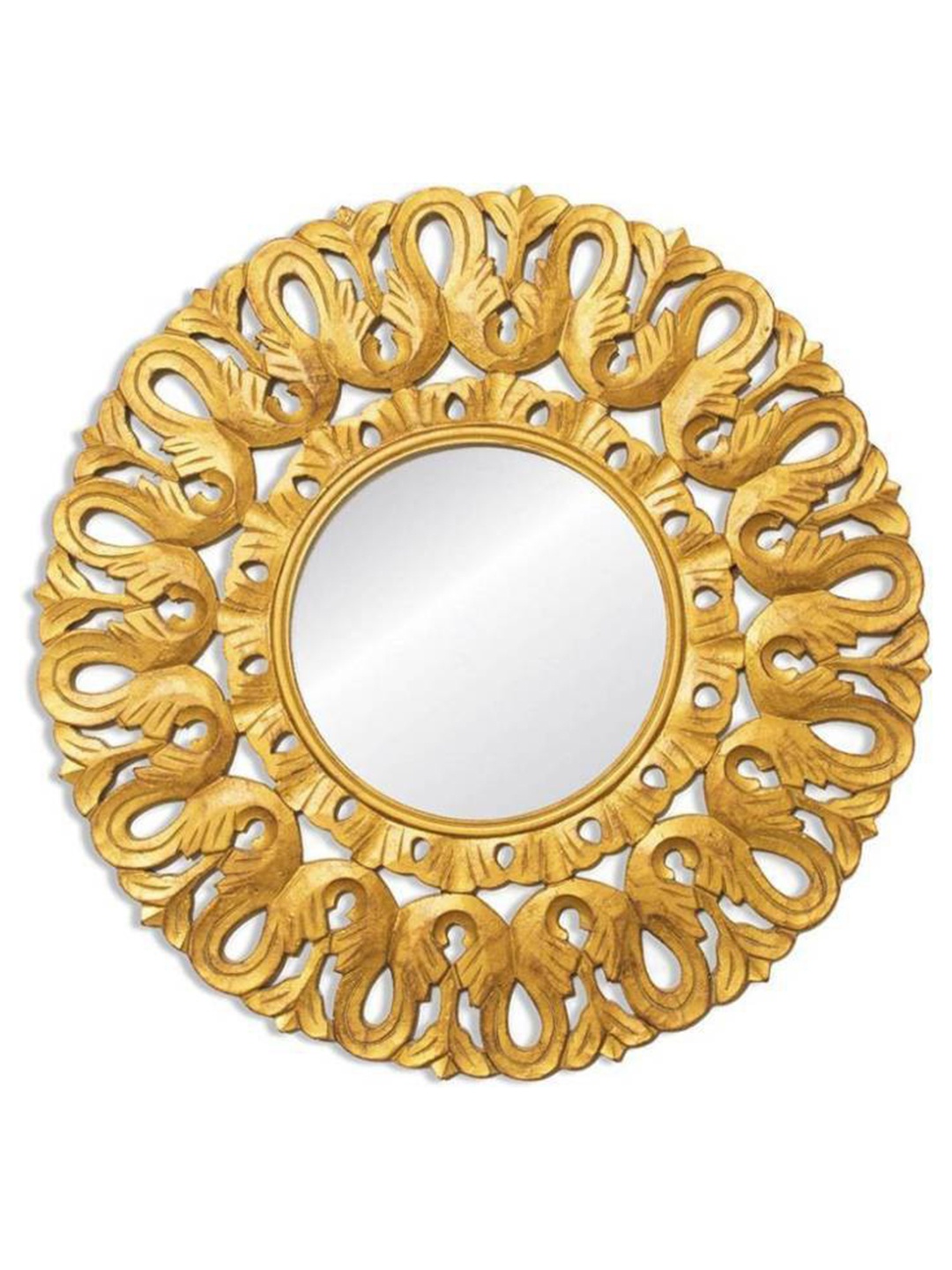 

VAS collection home Floral Patterned Wooden Round Wall Mirror, Gold