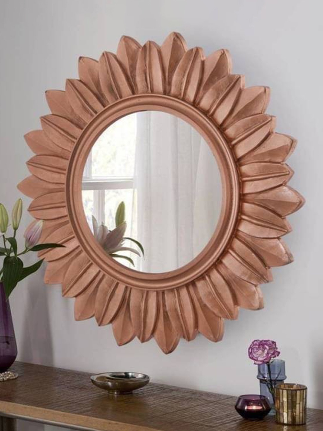 

VAS collection home Brown Floral Patterned Wooden Wall Mirror
