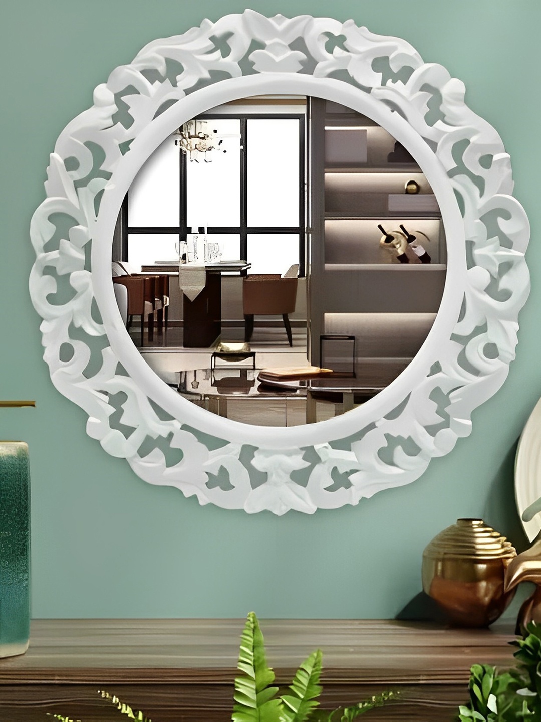 

VAS collection home White Self Design Wooden Wall Mirror