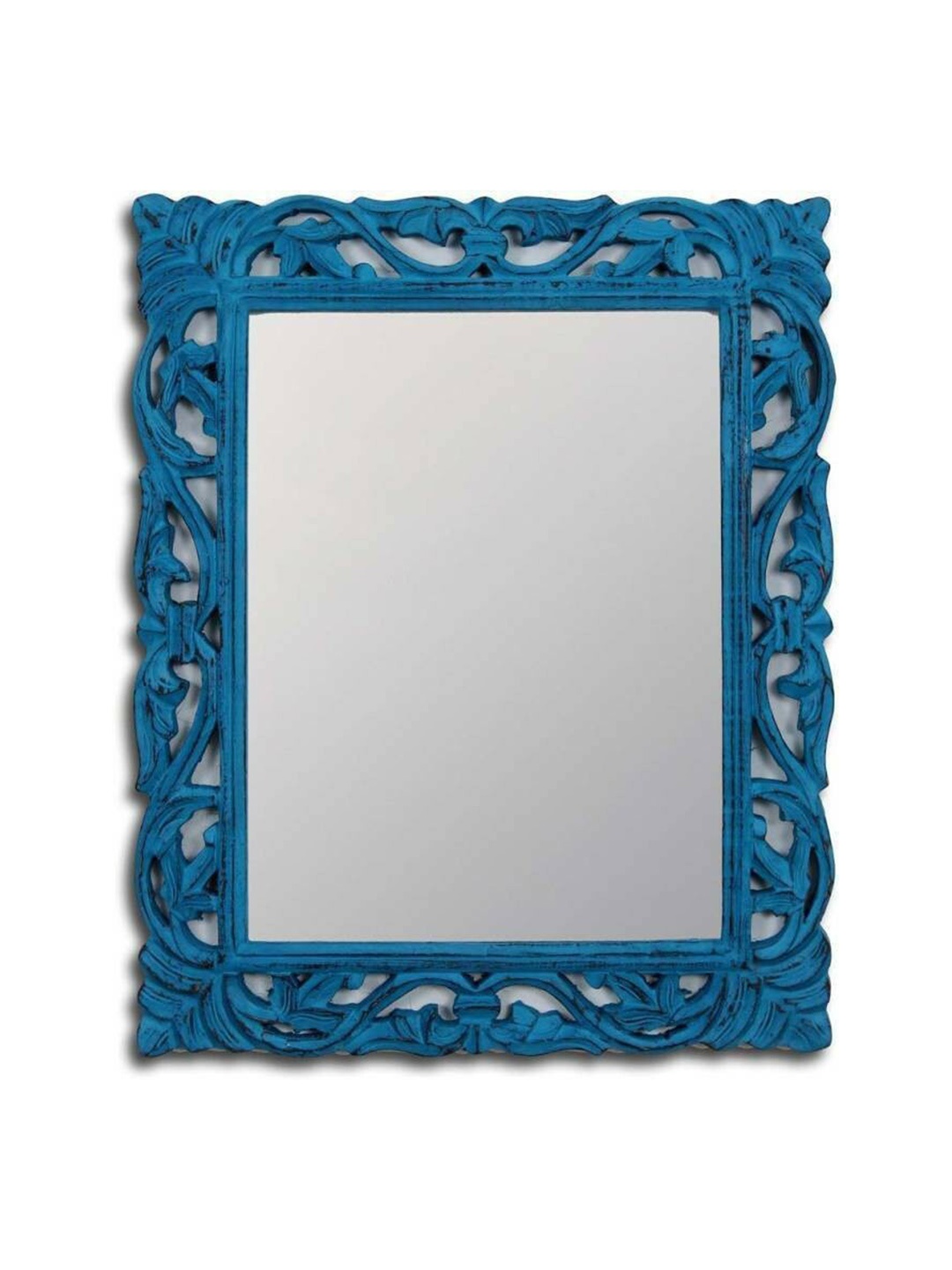 

VAS collection home Ethnic Motifs Textured Rectangular Wall Mirror, Blue