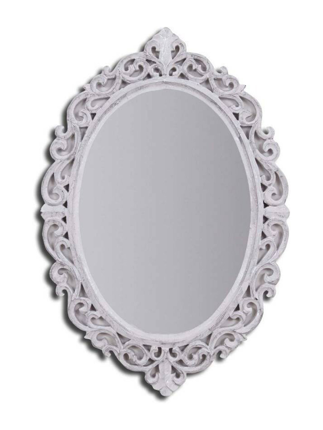 

VAS collection home Oval Shaped Self Design Wooden Decorative Wall Mirror, Off white
