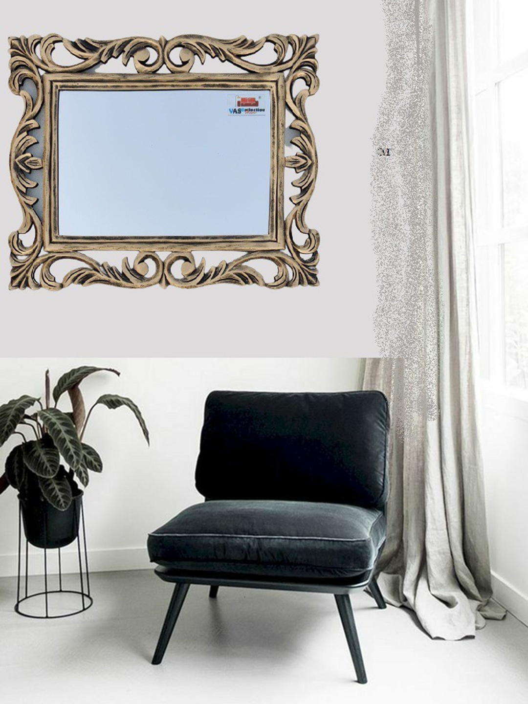 

VAS collection home Black Textured Rectangular Mirror, Gold