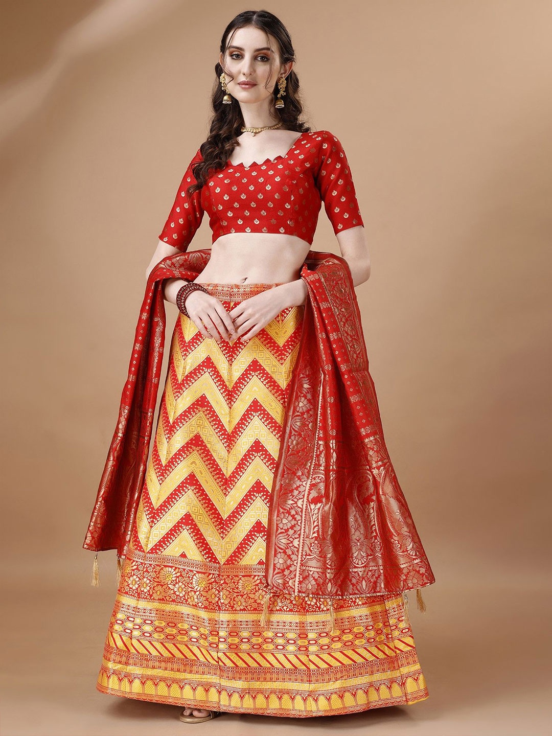 

LeeliPeeri Designer Foil Print Semi-Stitched Lehenga & Unstitched Blouse With Dupatta, Yellow