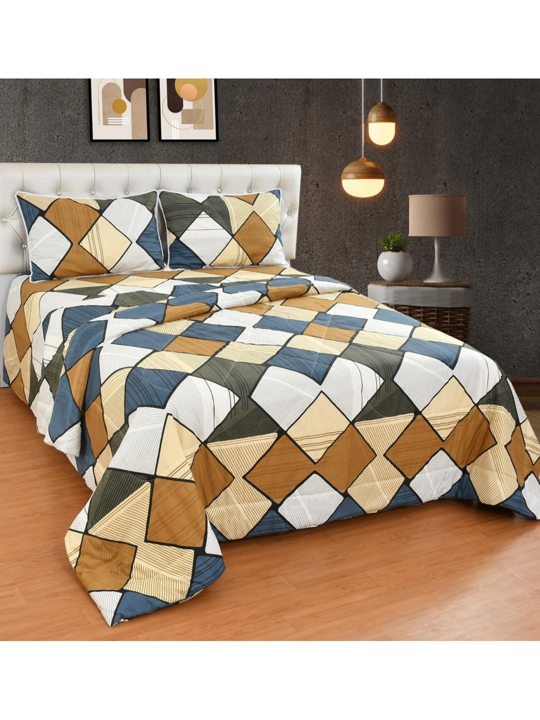 

Nivasam White & Blue Geometric Cotton 4 Piece Double King Superfine Bedding Set
