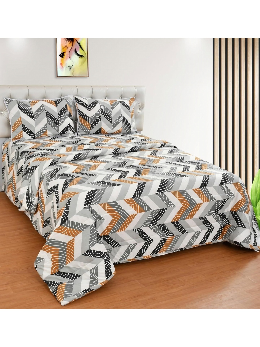 

Nivasam Grey & White Geometric Cotton 4 Piece Double King Superfine Bedding Set