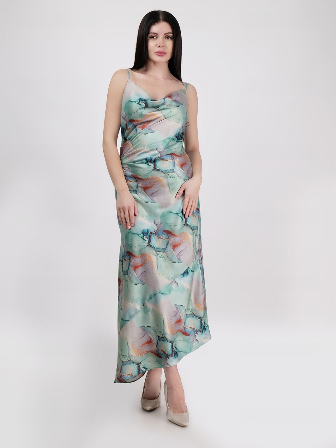 

DRIRO Women Floral Print Satin Maxi Dress, Green