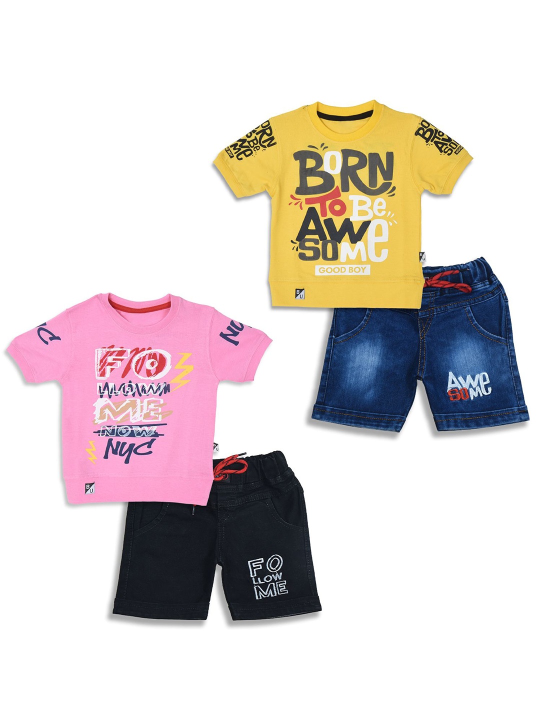 

BAESD Boys Printed T-shirt with Shorts, Pink