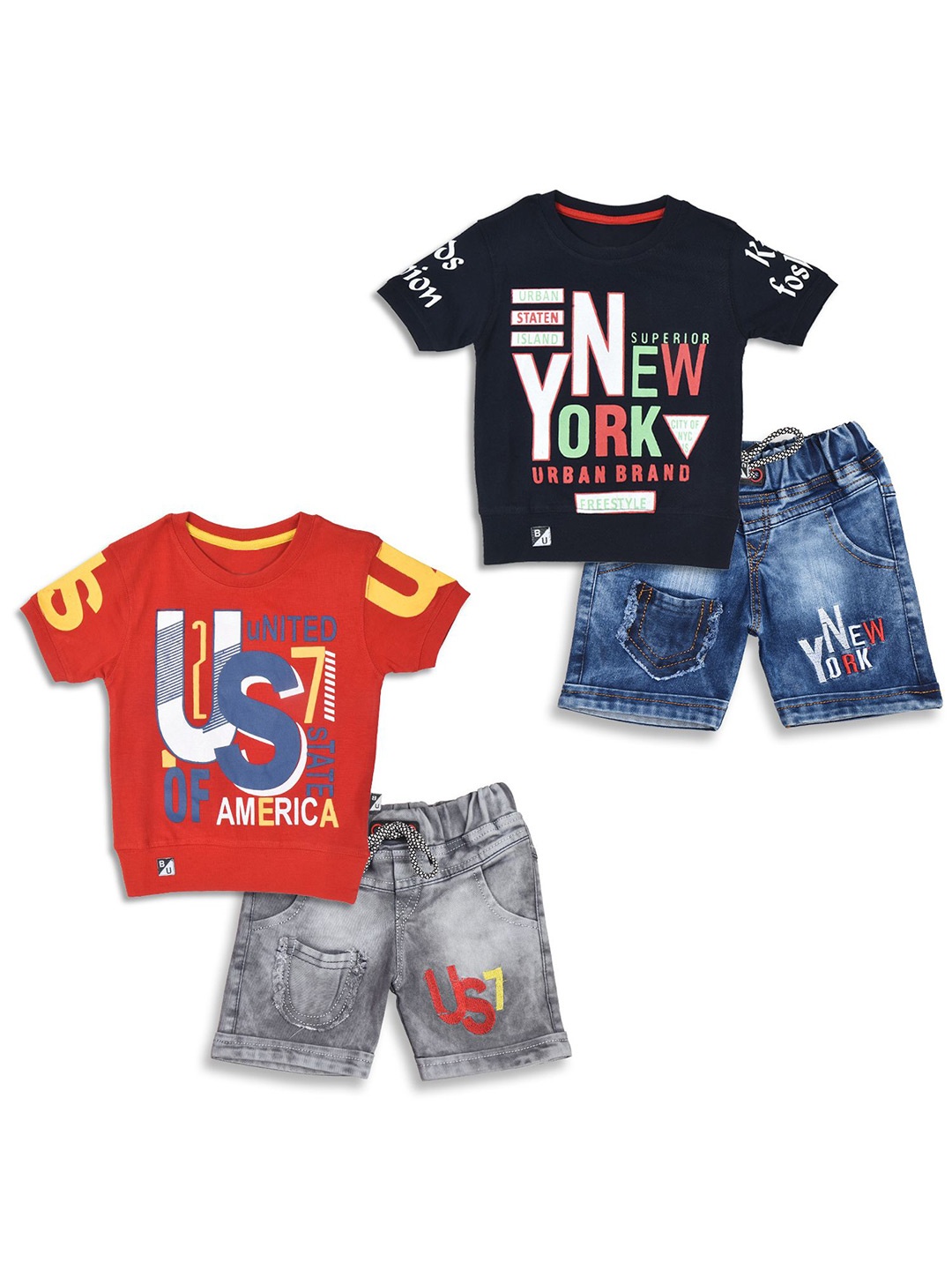 

BAESD Boys Printed T-shirt with Shorts, Red