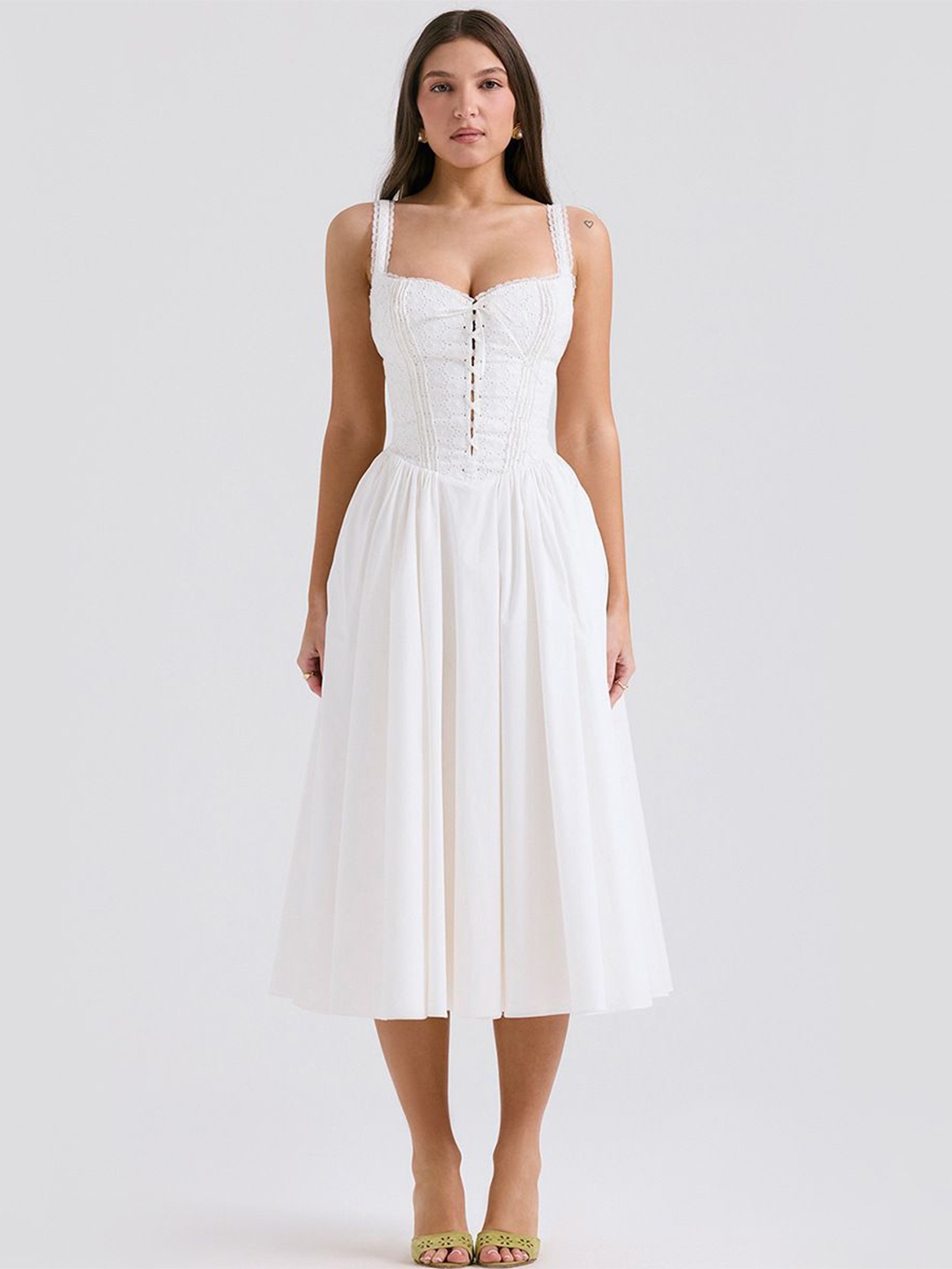 

bebe Fit & Flare Midi Dress, White