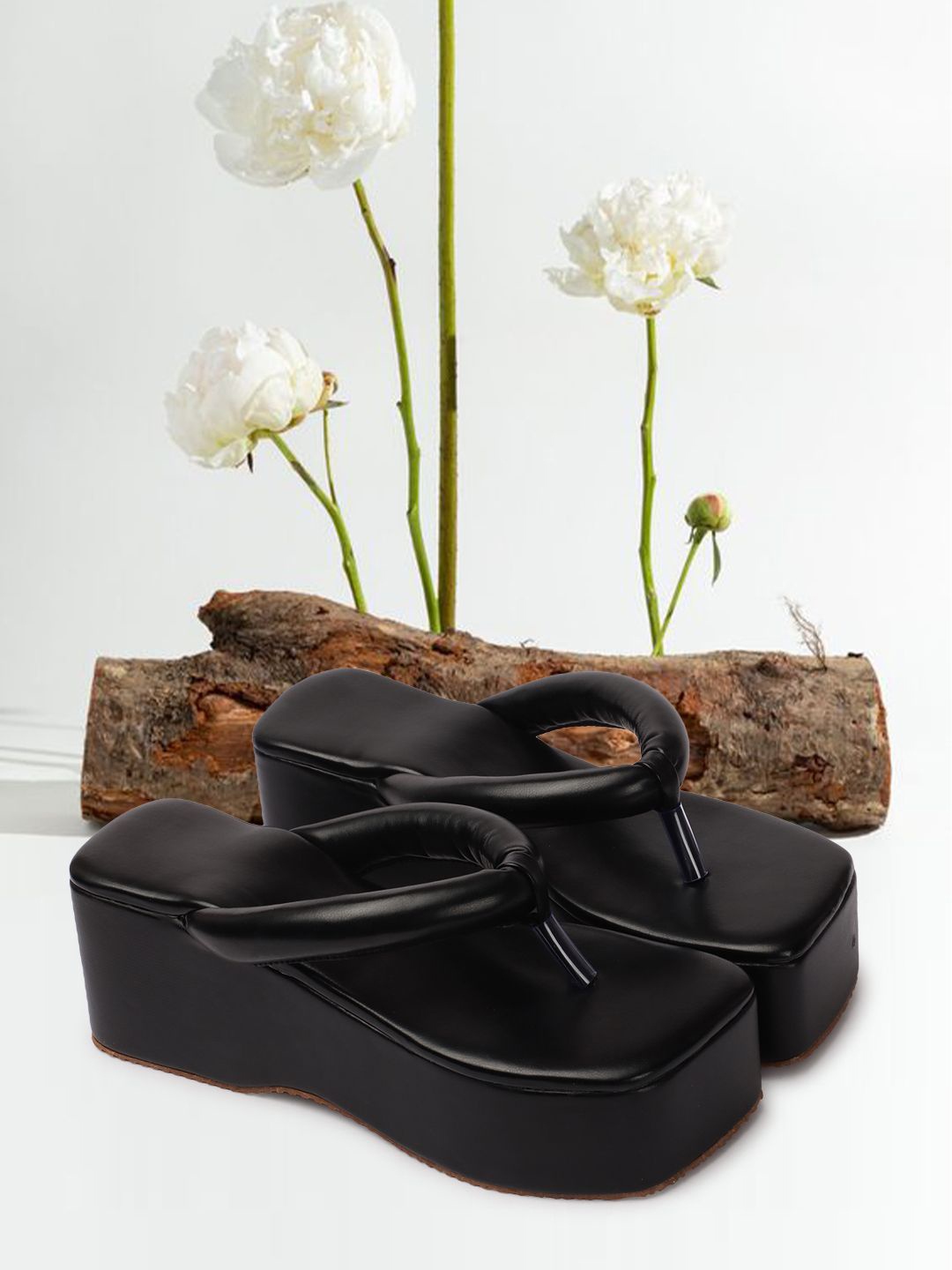 

DressBerry Open Toe Flatform Sandals, Black