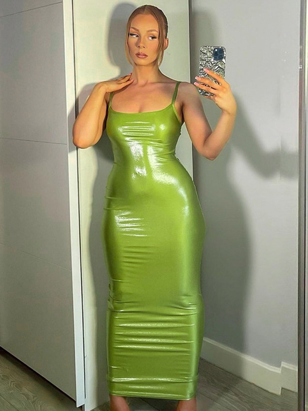 

bebe Shoulder Straps Bodycon Maxi Dress, Green