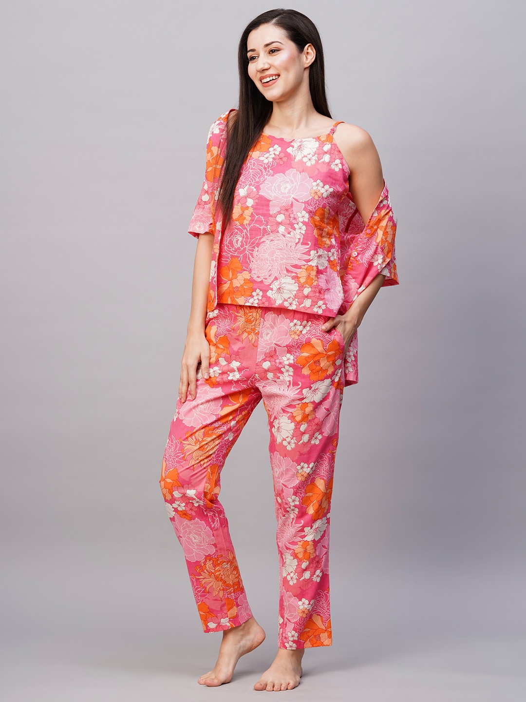 

DRAPE IN VOGUE Women Pure Cotton Printed Night suit, Pink