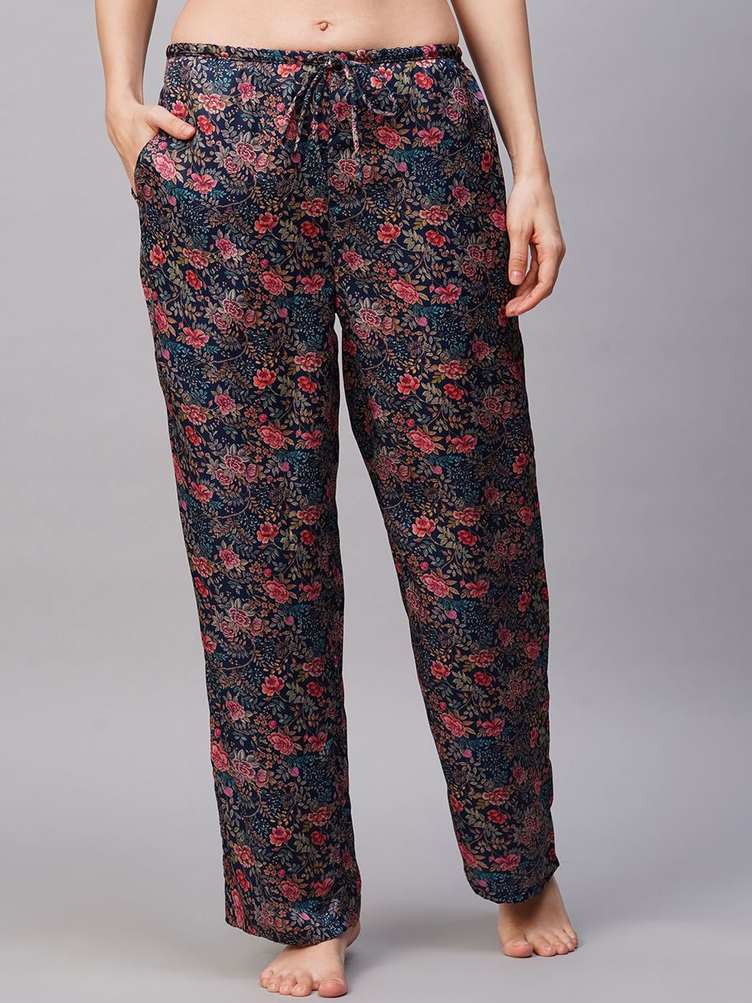 

DRAPE IN VOGUE Women Printed Mid-Rise Lounge Pant, Navy blue