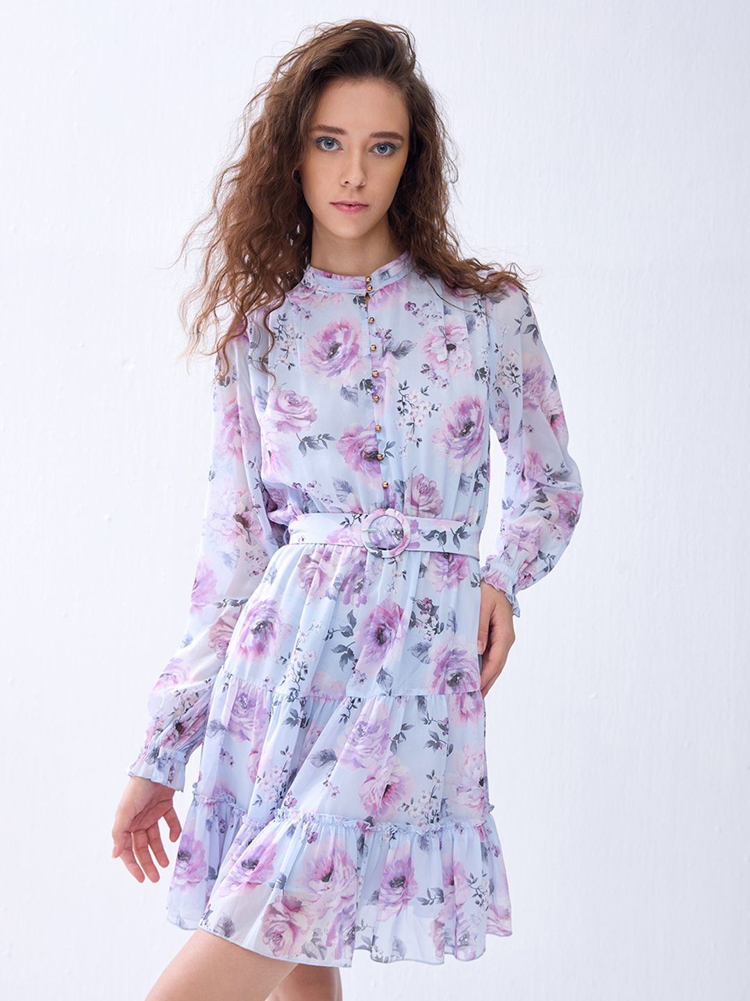 COVER STORY Women Floral Print Georgette Fit & Flare Dress, Blue