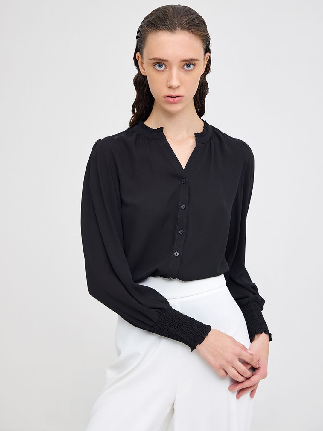 

COVER STORY Women Solid Casual Shirt, Black