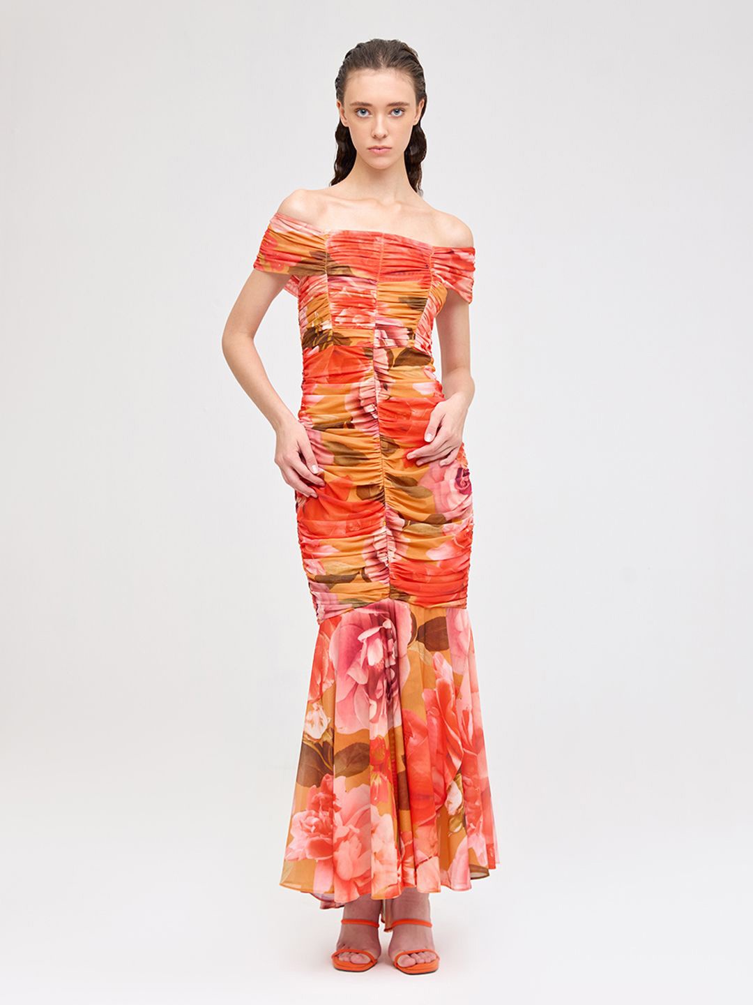 

COVER STORY Women Tie and Dye Print Off-Shoulder Maxi Dress, Orange