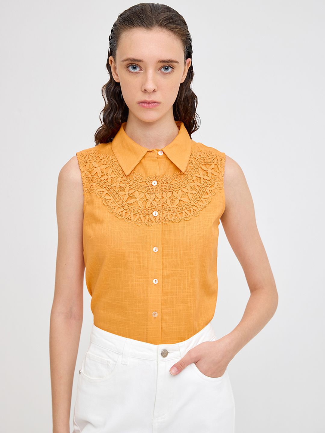 

COVER STORY Women Solid Cotton Casual Shirt, Orange