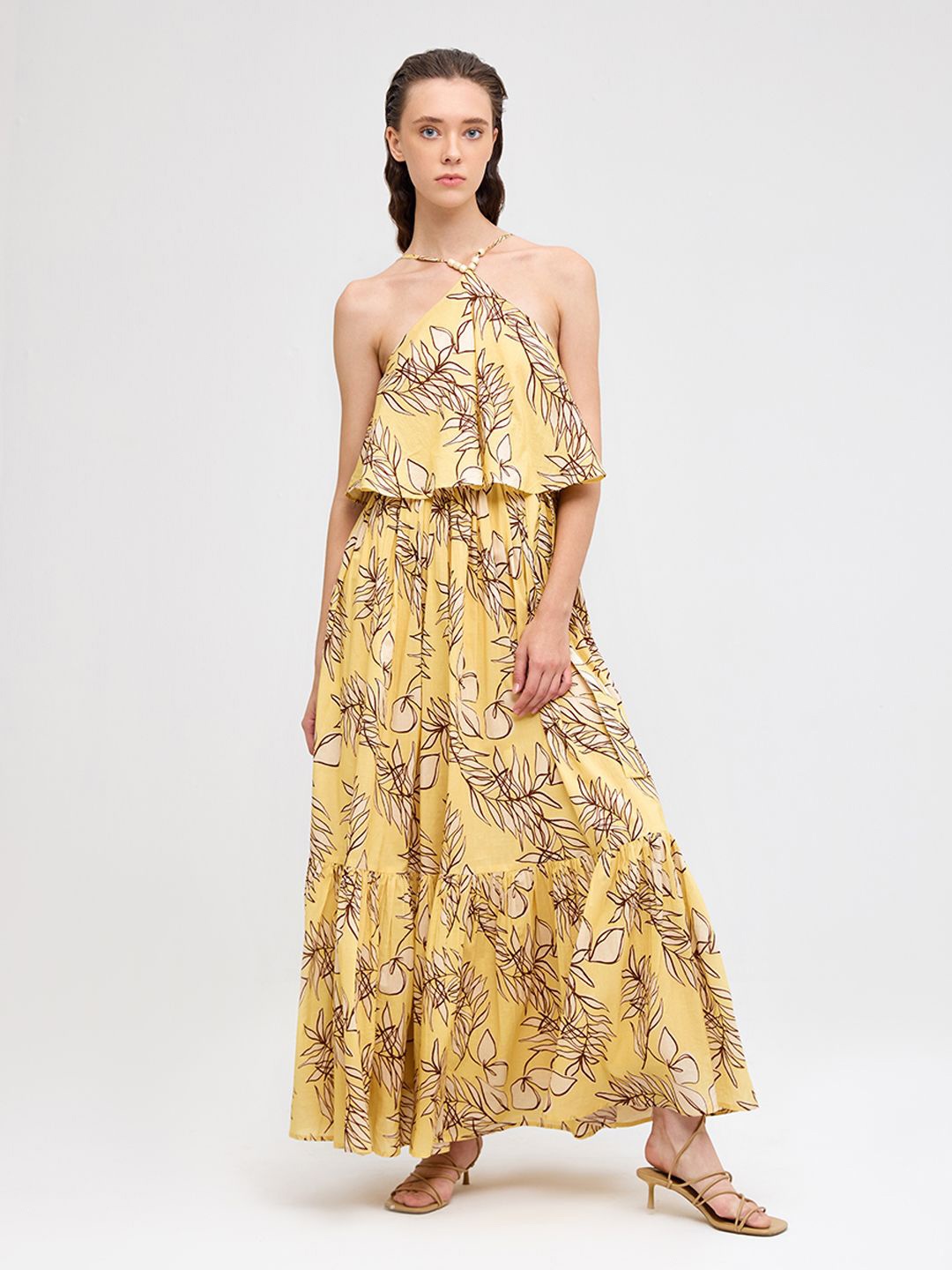 

COVER STORY Women Floral Print Halter Neck Maxi Dress, Yellow