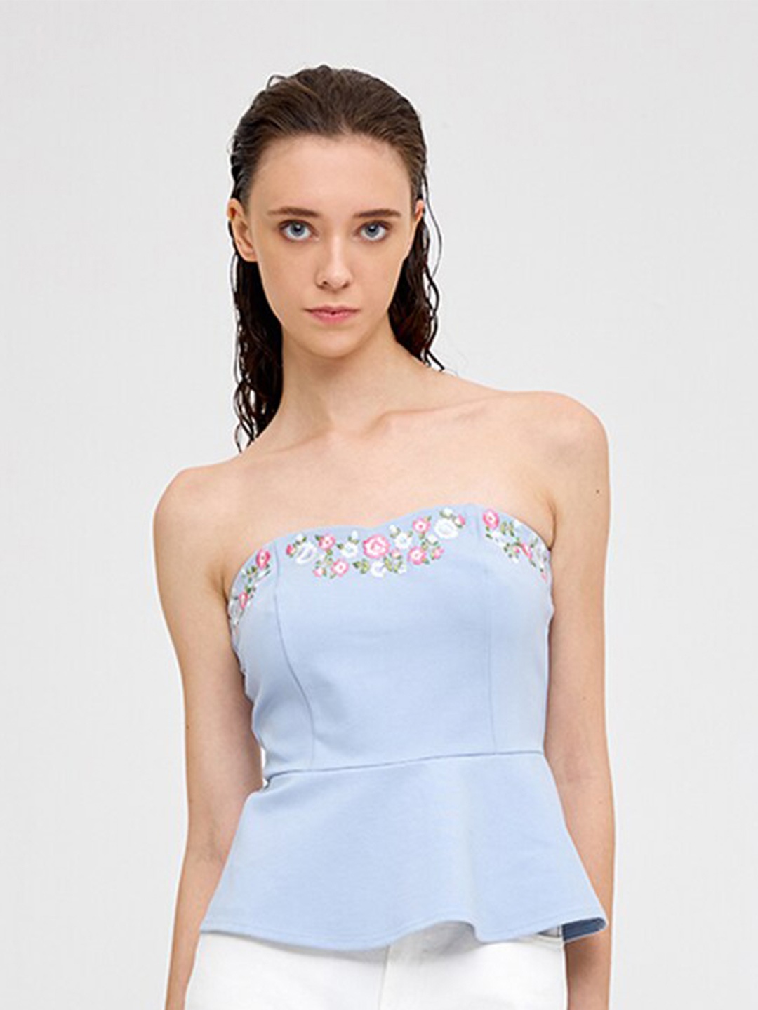 

COVER STORY Floral Printed Sleeveless Peplum Top, Blue