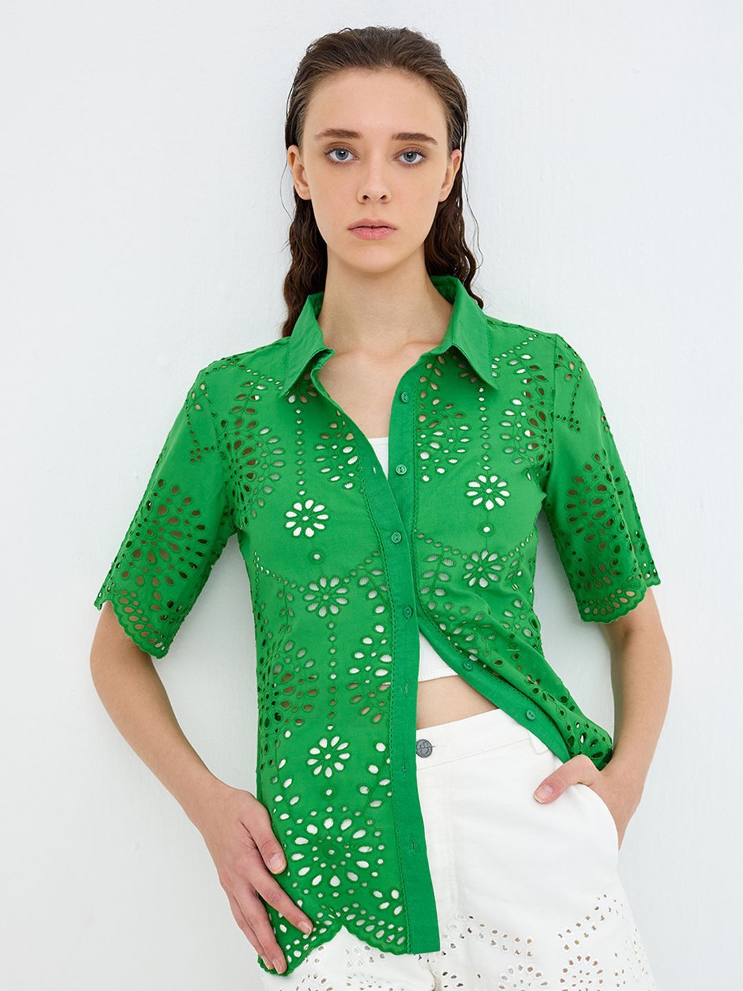 

COVER STORY Women Cotton Floral Opaque Printed Casual Shirt, Green