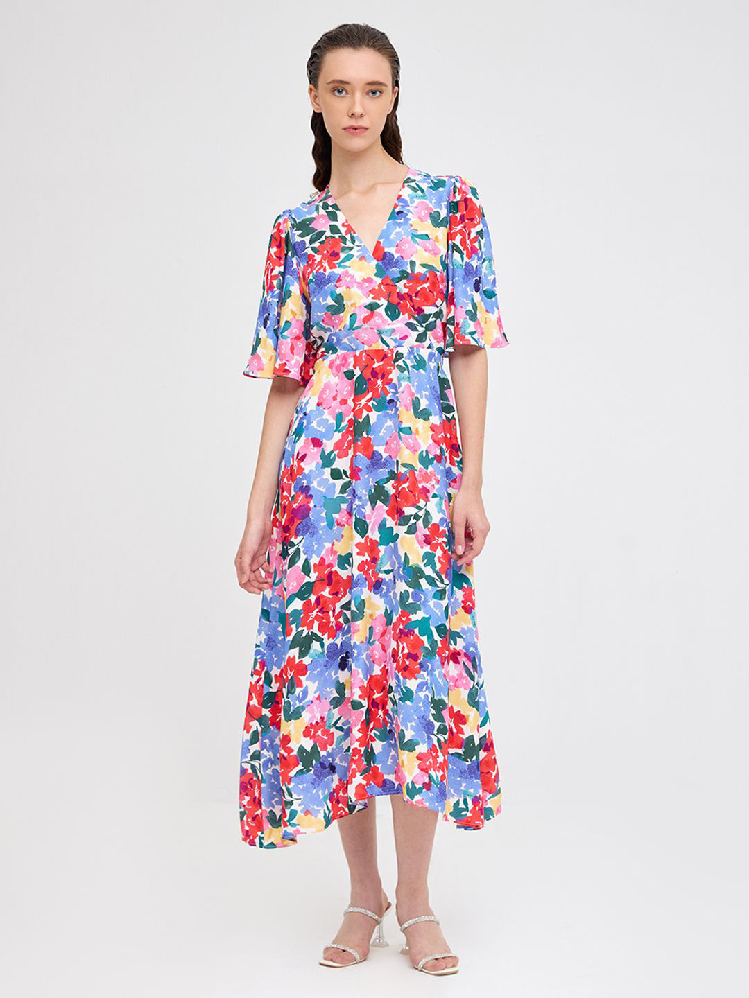 

COVER STORY Women Floral Print Flared Sleeve Crepe Midi Dress, Multi
