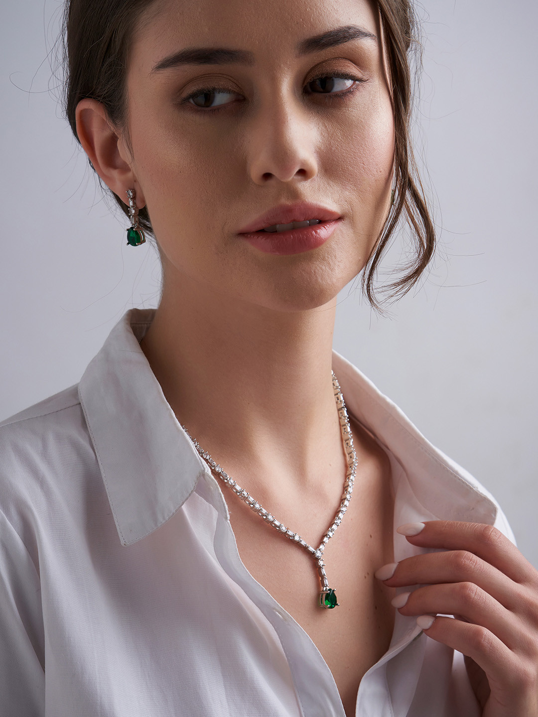 

Niska Women CZ-Studded Jewellery Set, Silver