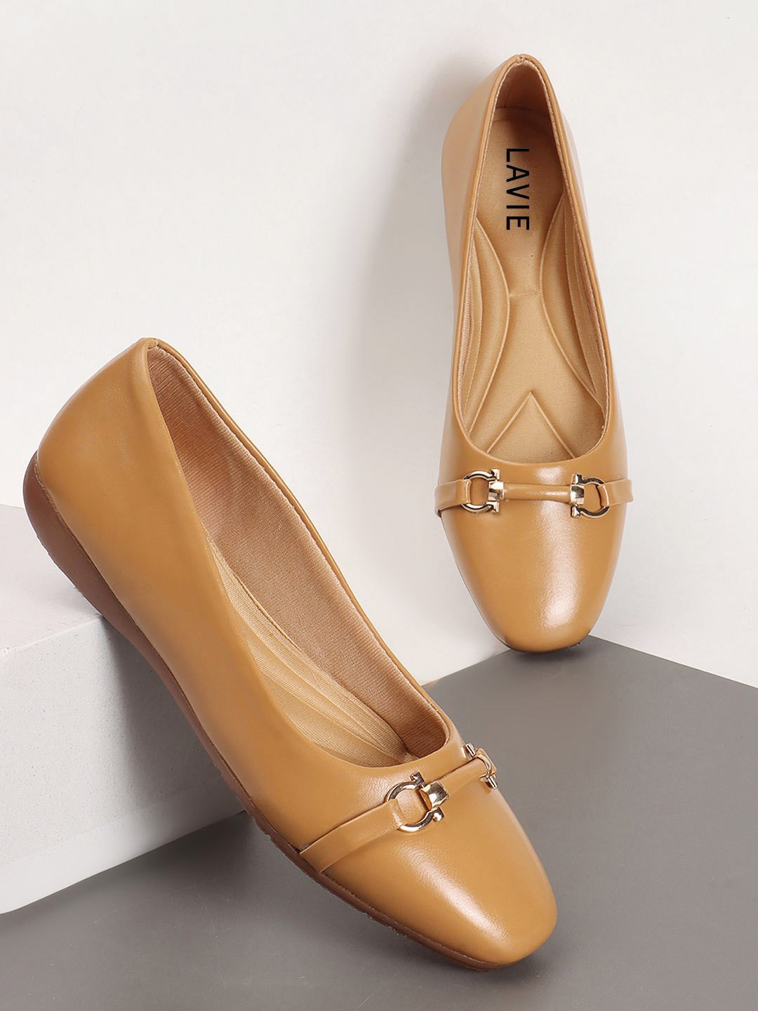 

Lavie Women Solid Open Toe Ballerinas Flats with Buckles, Beige