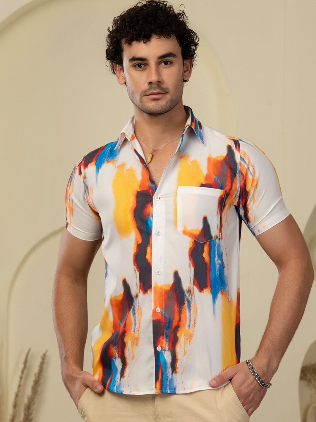 

BAESD Men Standard Opaque Printed Casual Shirt, White