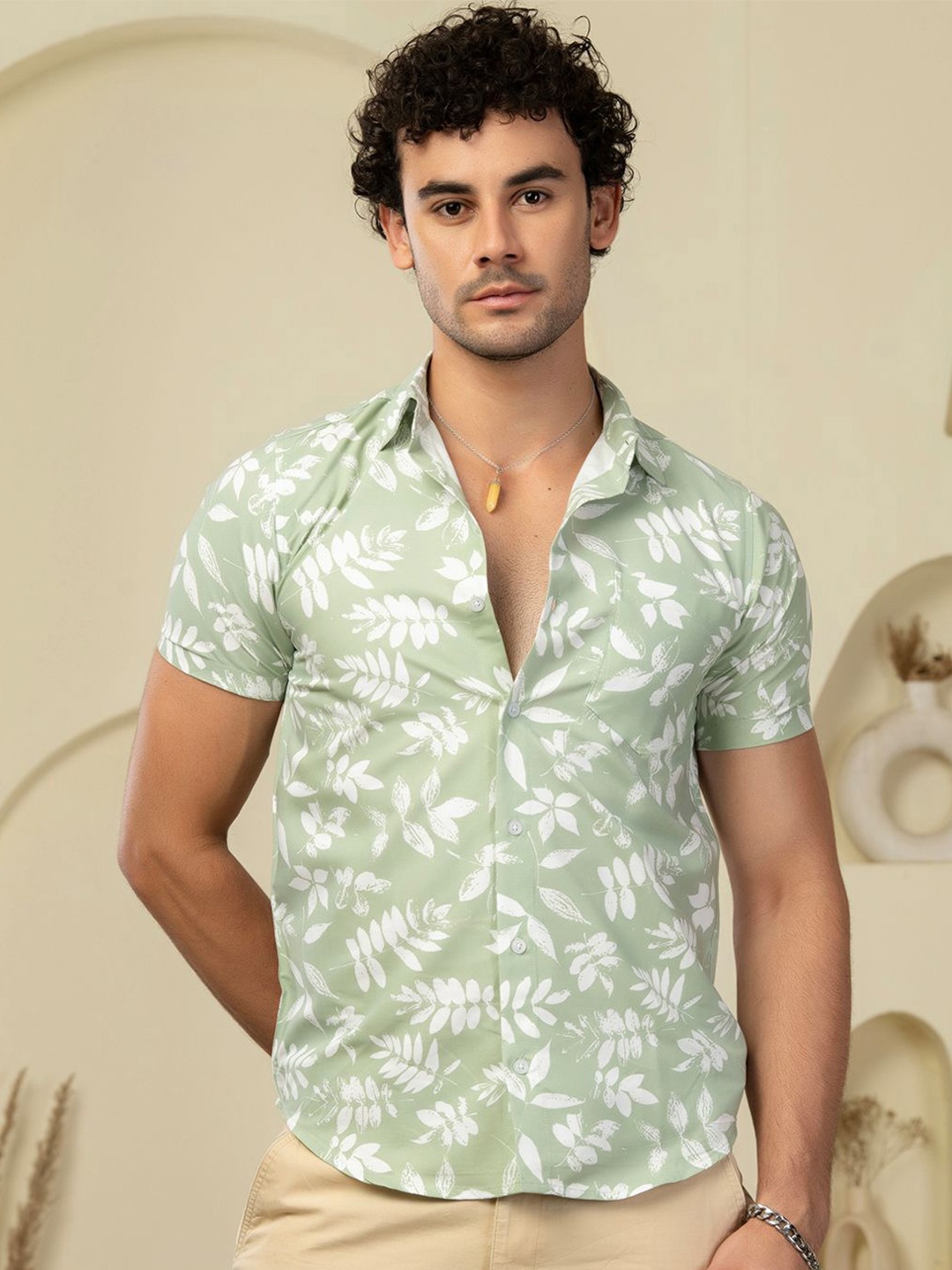 

BAESD Men Standard Floral Opaque Printed Casual Shirt, Olive